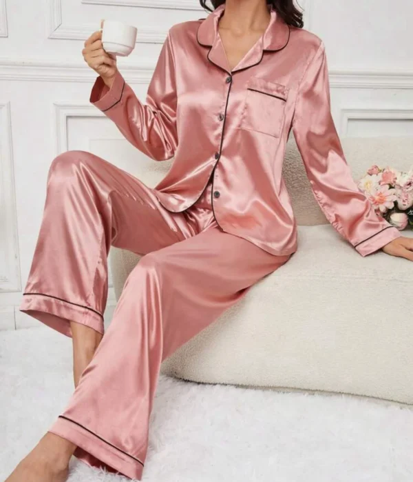 Adults Plain Satin Pjs - Image 11