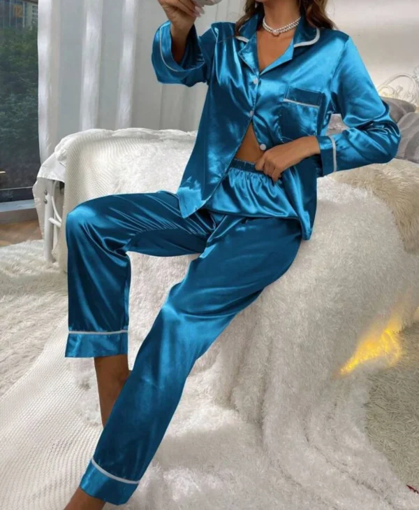 Adults Plain Satin Pjs - Image 10