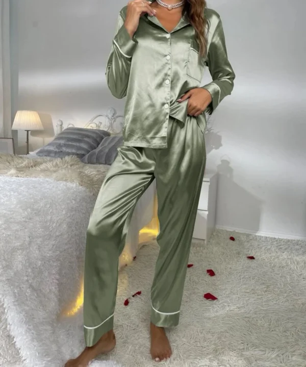 Adults Plain Satin Pjs - Image 9
