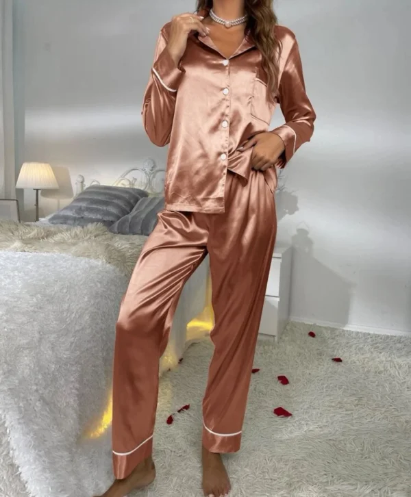 Adults Plain Satin Pjs - Image 6