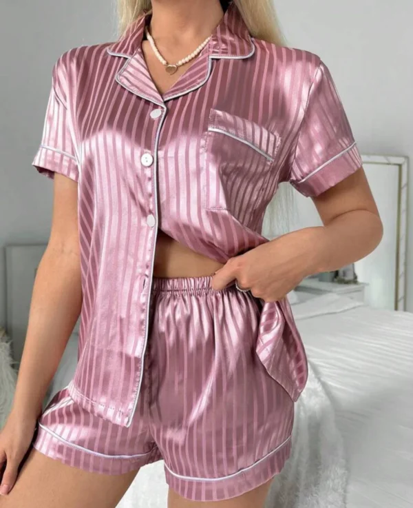 Adults Stripe Satin Shorts Pjs - Image 8