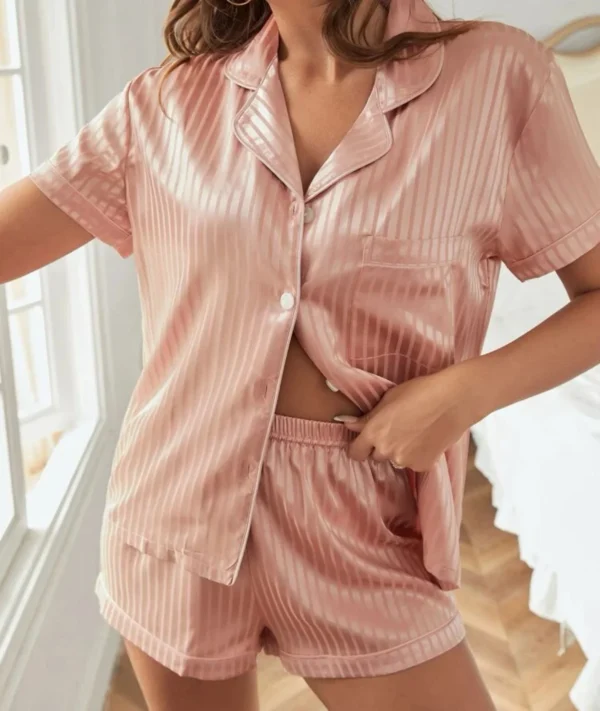 Adults Stripe Satin Shorts Pjs - Image 9