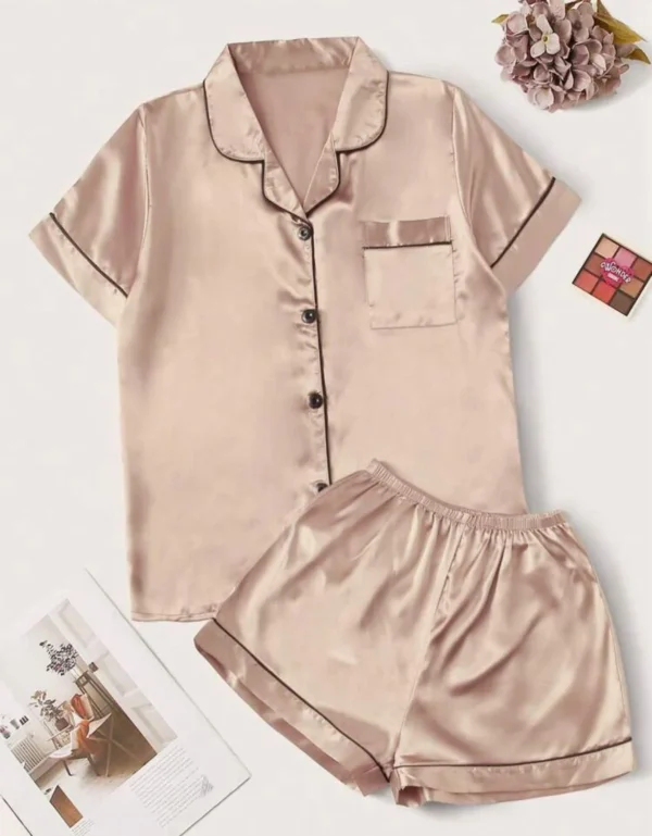 Adult Satin Plain Short Pjs - Image 2