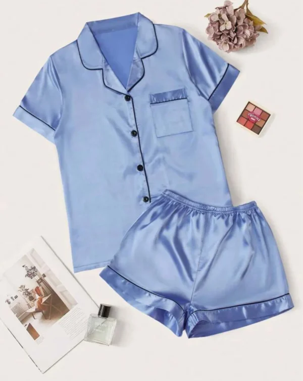 Adult Satin Plain Short Pjs - Image 9