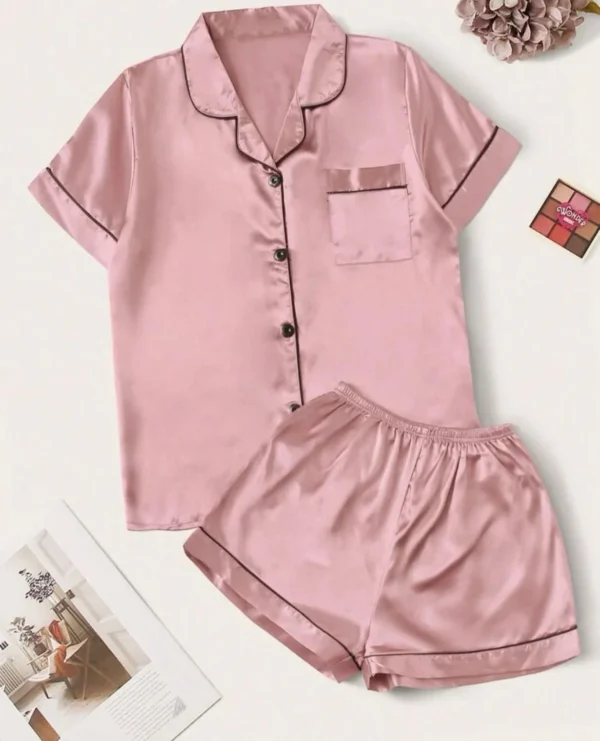 Adult Satin Plain Short Pjs - Image 7