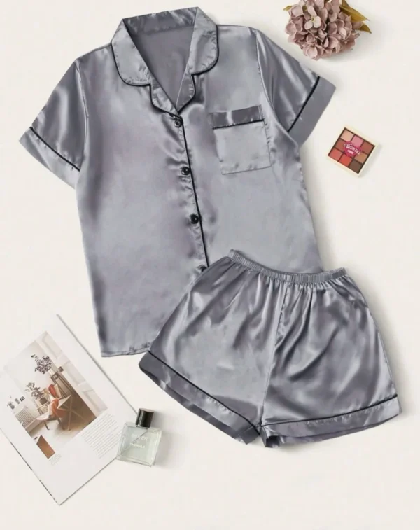 Adult Satin Plain Short Pjs - Image 3